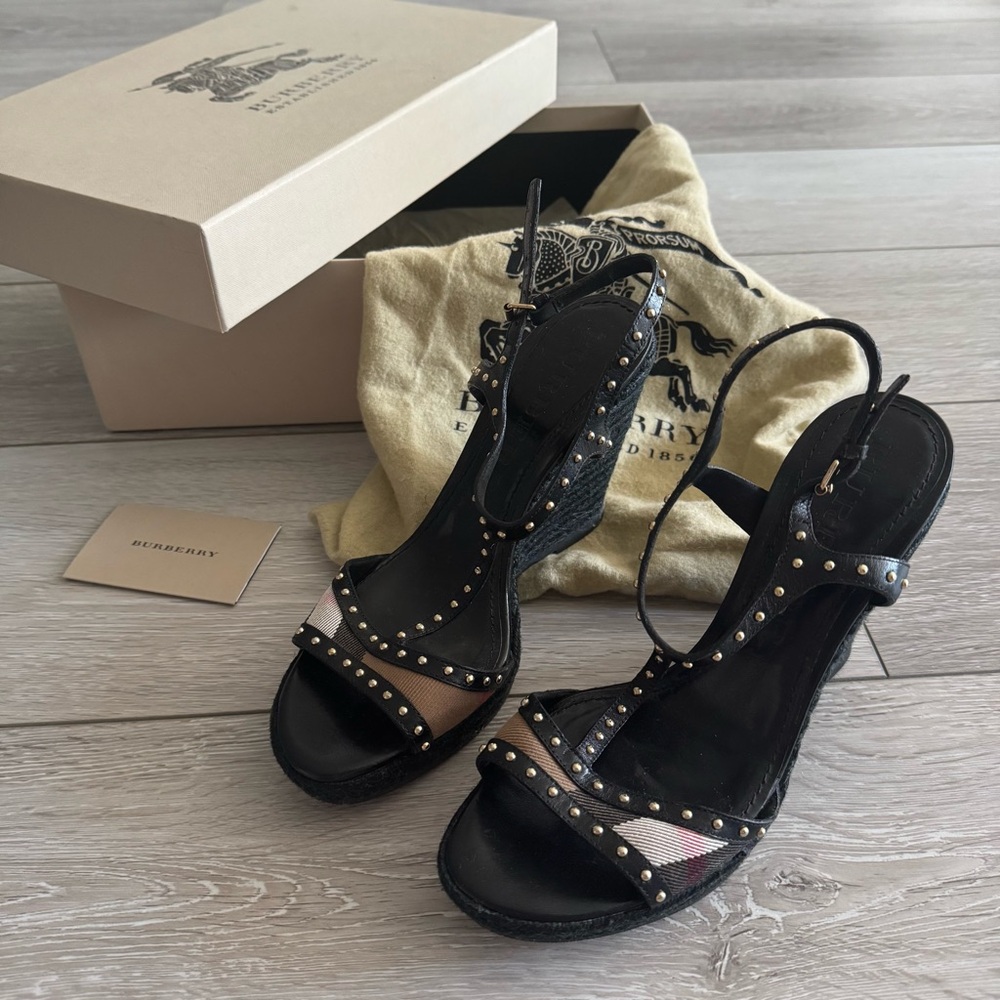 New Burberry Wedges | Bridle House Check Espadrille with Studs
